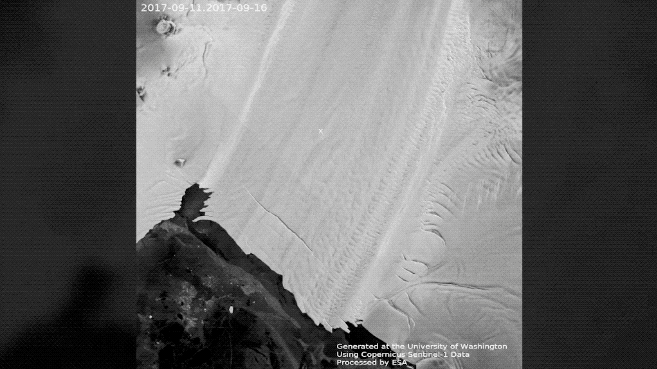 Imagens dramáticas capturam deslizamento de geleira na Antártica.